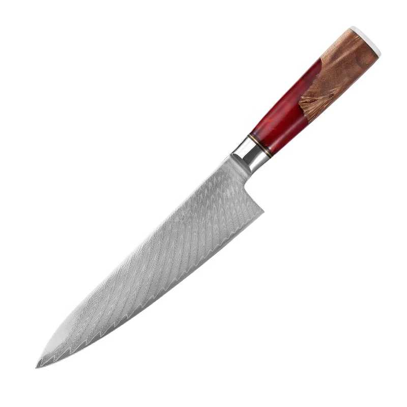 Wholesale high quality damascus steel chef knife kitchen knife accessories set kitchen knife with tree garnet red resin handle