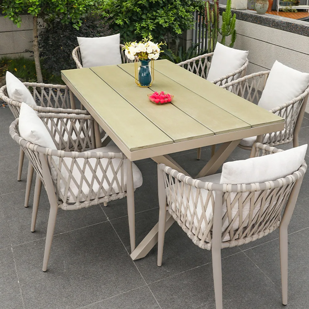 HJ HOME Outdoor Garden Restaurant Furniture Set Patio Durable Waterproof Aluminium Dining Table and Chair Set