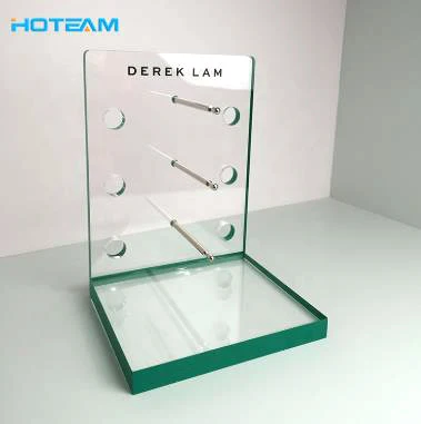 Cheap Clear 3 Pairs Acrylic Free Standing Eyewear Display Rack Perspex Sunglass Display Stand with Green Edge Factory Custom
