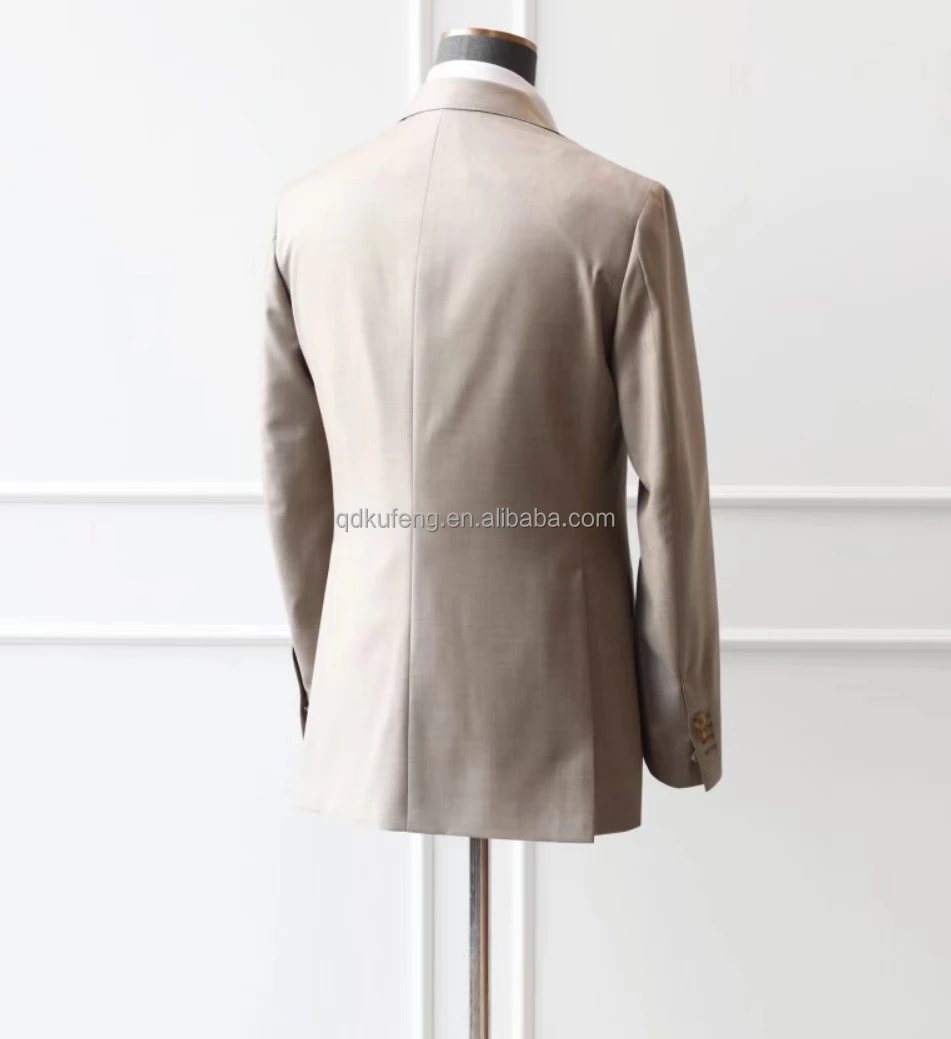 full canvas 2 pieces custom bespoke tailor men suits khaki wool fabric men blazer and pant suits for men