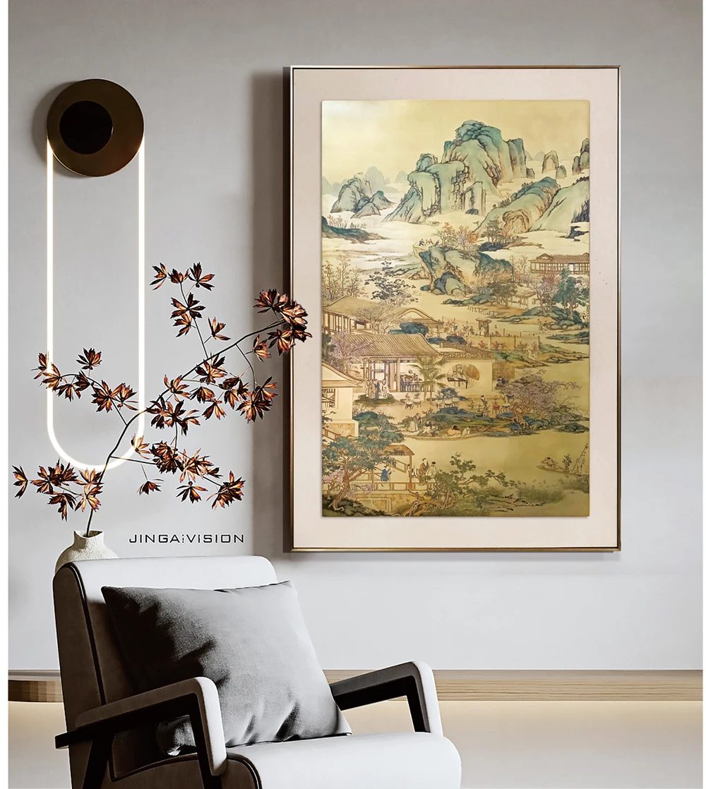 Art Manufacturer Chinese Colorful Landscape Painting Brass Copperplate Etching for Restaurant