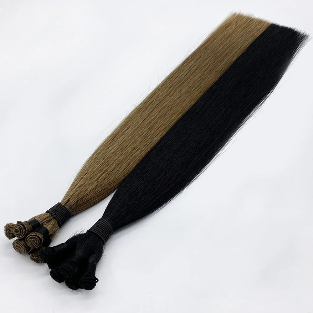 Double Drawn Russian Virgin Cuticle Hair Extensions Various Colors Hand Tied Hair Extensions