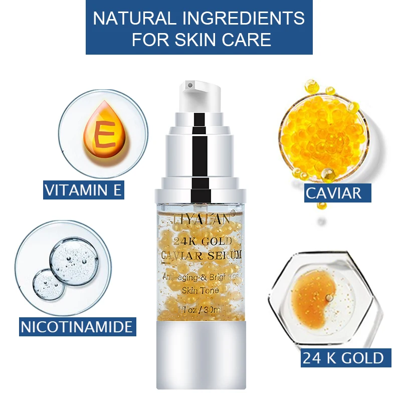 Private Label Anti Wrinkle Facial Skin Care Whitening Natural 24k Gold Caviar Serum Organic Collagen Face Essence