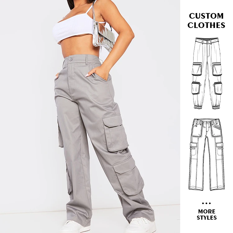 Custom OEM Manufacturer Vintage Pockets High Waist Streetwear baggy Casual ladies Long parachute Cargo Pant for women Trousers