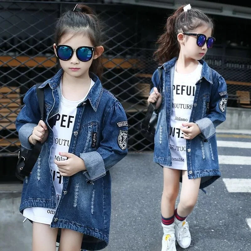 
New Arrival Toddler Girls Md-long Denim Jacket Spring Autumn New Designs Baby Girls Jeans Coat Clothing 
