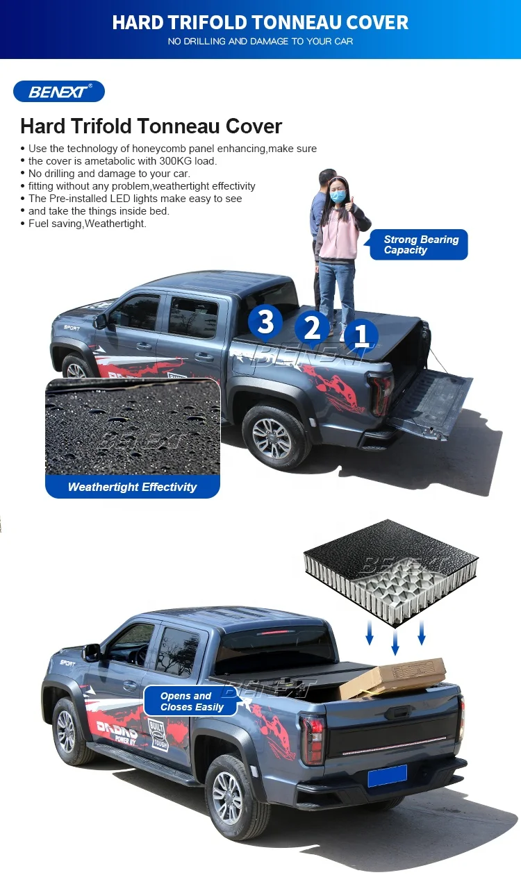 Great Wall Poer Aluminum Alloy Pickup Truck Bed Tonneau Cover Manual Roll-up tri Folding cover f150 for ford maverick ranger T9