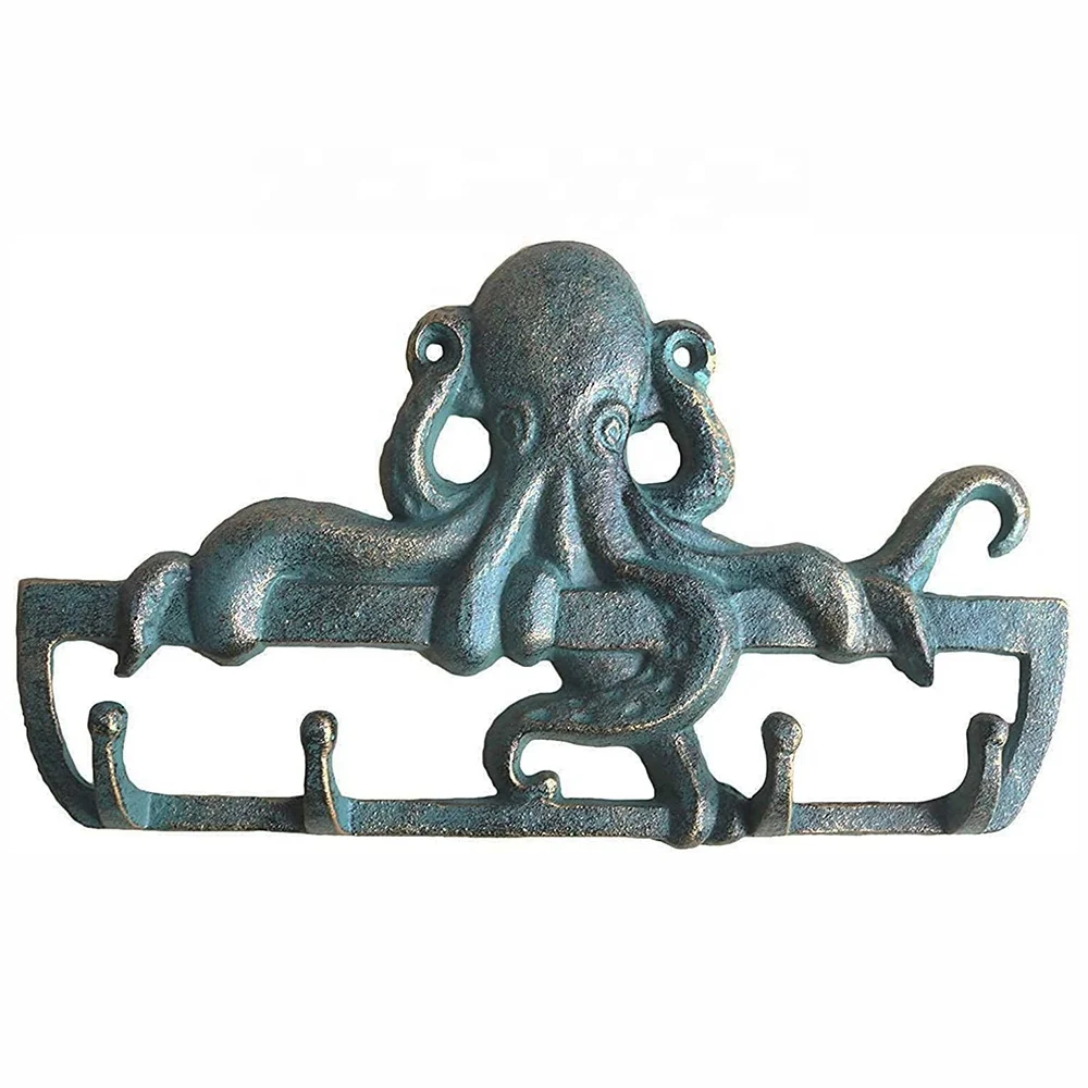 EASTOMMY ET-406056 Sea Theme Antique Look Decorative Rustic Resin Octopus Five Arm Practical Key Coat Towel Wall Hanging Hooks