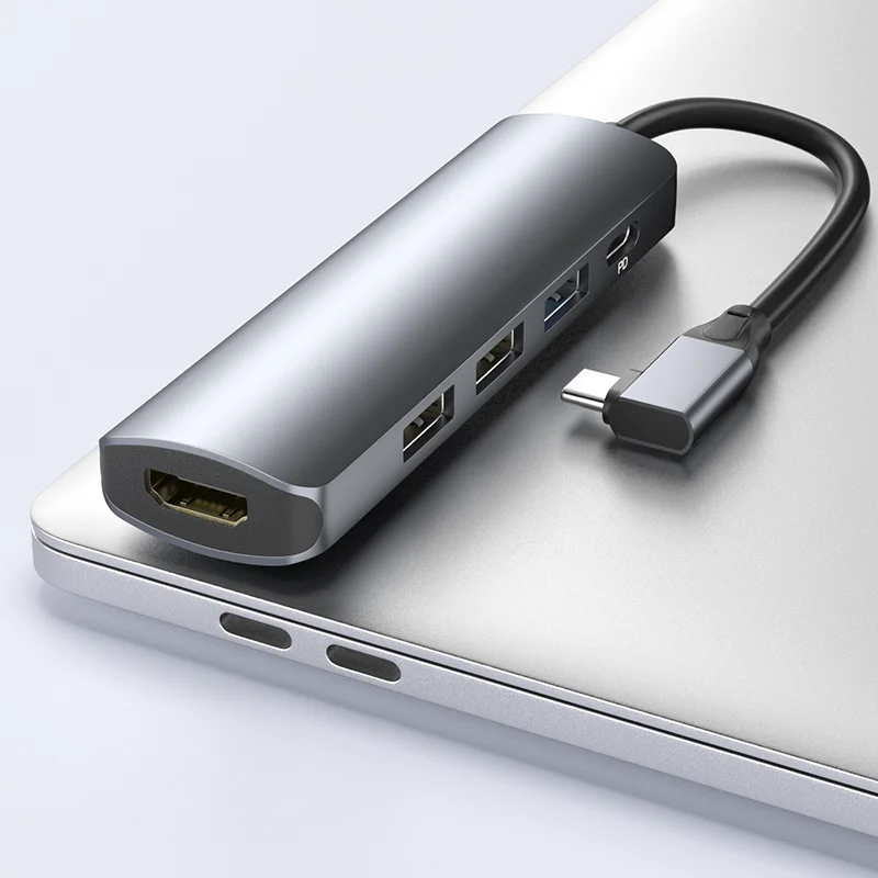 ULT-unite New Arrival Type-C Right Angle 5-in-1 Docking Station USB C Hub With 4K HDMI USB 3.0/2.0 PD 100W Ports for MacBook
