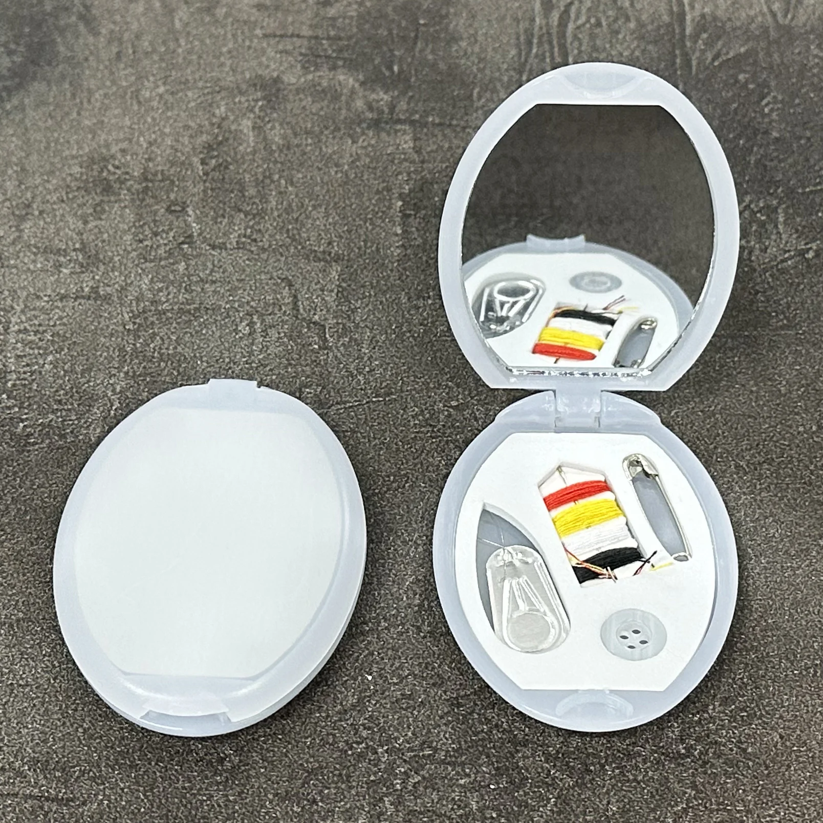 Customized Logo Pocket Sewing Box with Mirror, Folding Needlework Tools Set, Travel Sewing Accessories