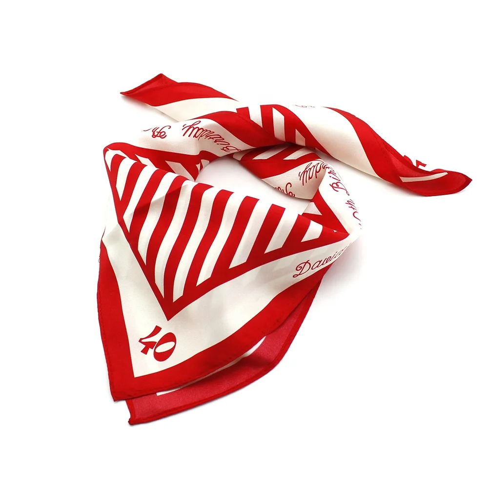 Birthday Party Fashion Lady Girl Bag Bandanas Geometric Striped Red White Square Women Custom Printing 53CM Small Silk Scarf