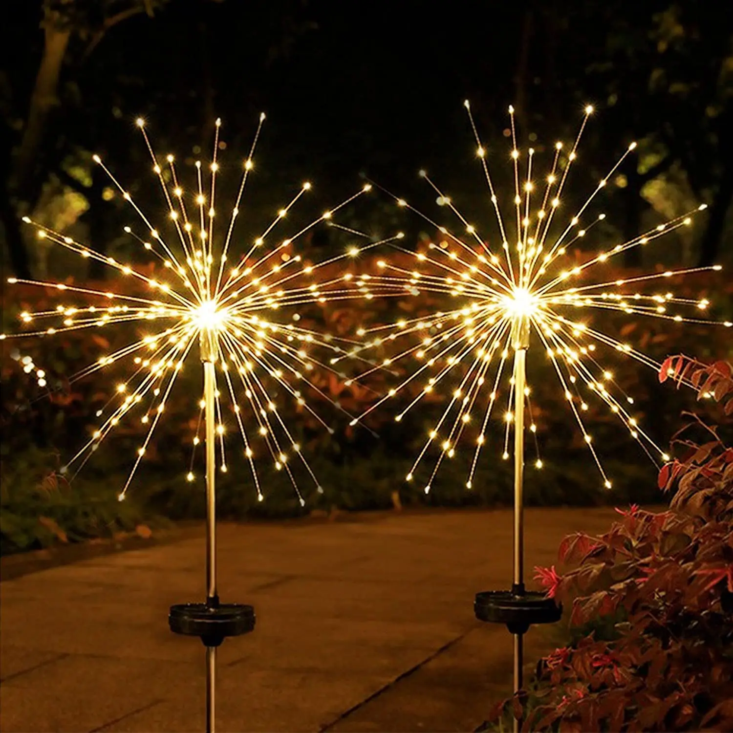 8 Modes Dimmable Remote Control Waterproof Hanging Copper Wire Lights for Patio Parties Christmas Led Firework Lights solar fire