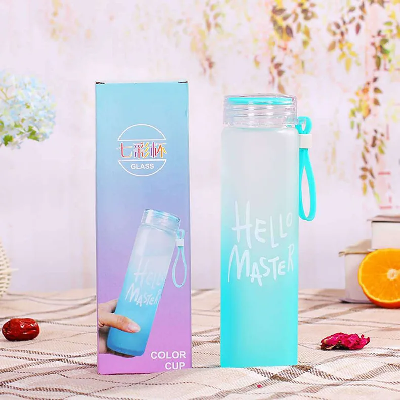 Hot Sale 400ml Sublimation Colorful Frosted Drinking Glass Water Bottle For Heat Press