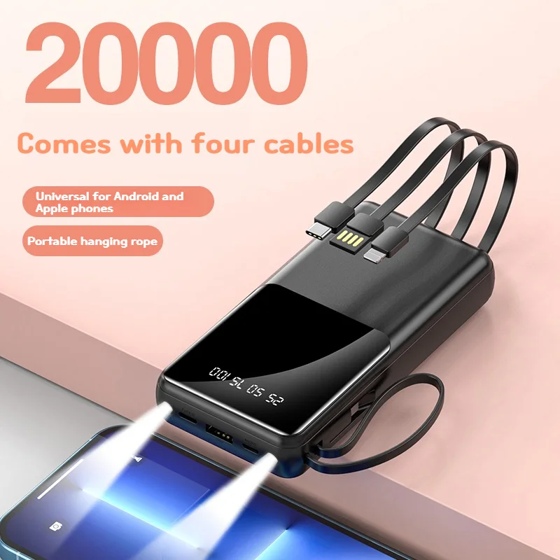 20000mah Universal Power Station Built In Cables Emergency Rugged Top 10 Power Bank Pour Telephone Custom Power Banks