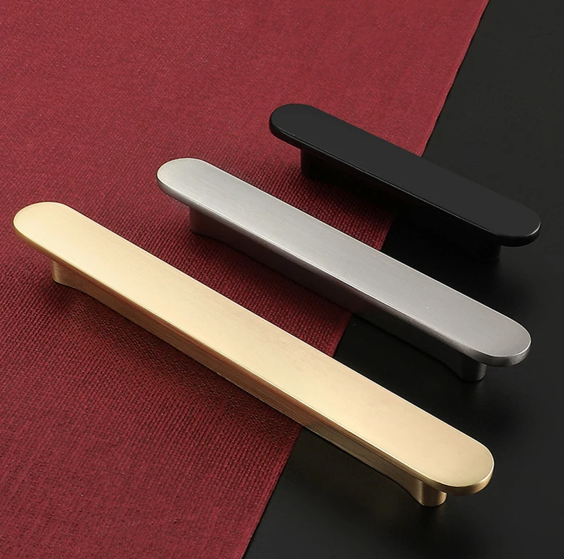 Modern American arc-shaped black bedroom furniture hardware zinc alloy drawer handle brushed gold kitchen cabinet handle pull
