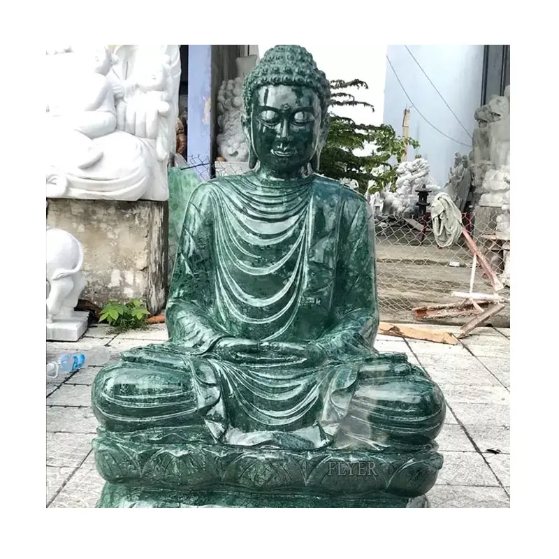 Outdoor Stone Carving Natural Green Marble Sculpture Garden Buddha Statue Large Marble Buddha Sculpture