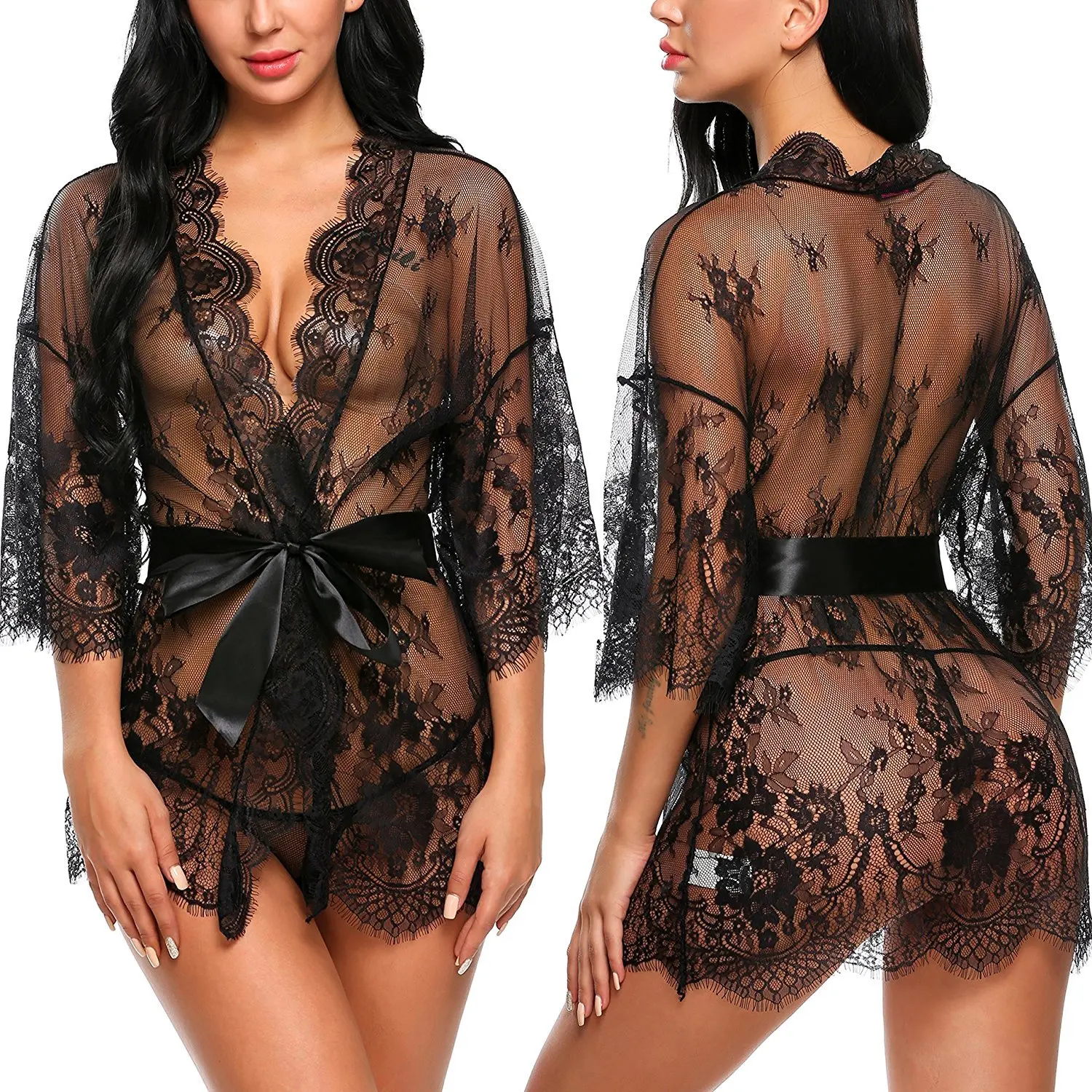 Wonderful OEM ODM Wholesale Summer Beach Dress Tunic Sexy See Through Lace Long Sleeve Open Front Women Kimono