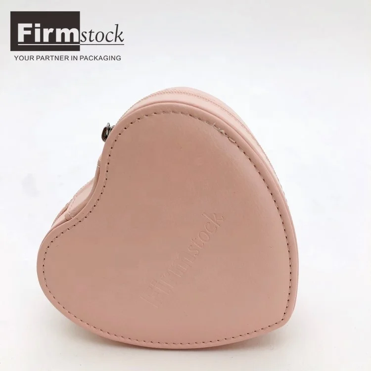 
Wholesale Custom Small Pink Leather Heart Shaped Travel Jewellery Gift Box Jewelry Organizer Case With Custom Logo 