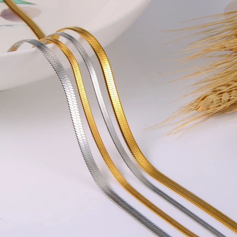 Оптовая продажа из нержавеющей стали с серебряным золотым напылением и лезвие звено цепи ожерелье цепочка змейкой плоского плетения подойдет в качестве подарка как для мужчин, так и для украшения на шею