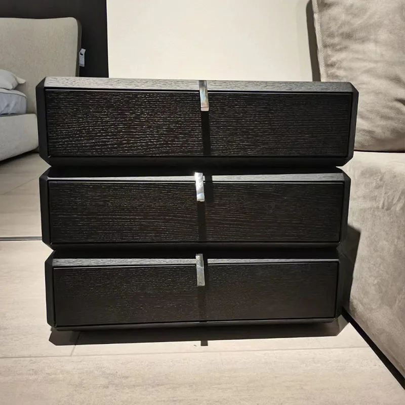 Modern Country Rotating Night Stand with Storage Drawers Wood Veneer Nightstand Swivel Bedside Table