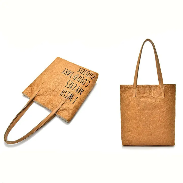 2024 Retro Vintage Style Washable Tote Dupont Kraft Paper Bags Grocery Tyvek Shopping Bags Tyvek Tote Bag For Women