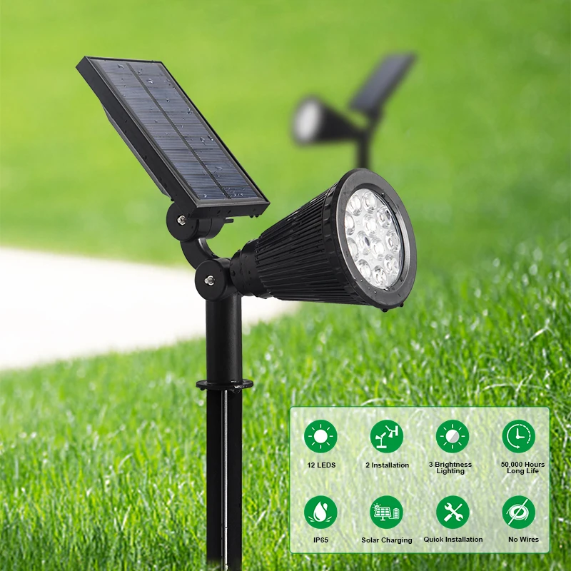  IP65 Adjustable 12 LED Solar Energy Lawn lamp Classic Outdoor Decorative Lighting Park And Garden Light For Drop Shipping Регулируемый Светодиодный светильник лужайки солнечной энергии классические уличные декоративное освещение и