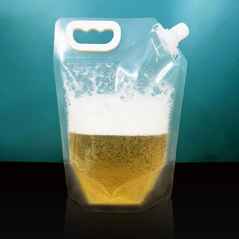 Food grade reusable standing plastic liquid packaging bag for juice wine beer spout pouches