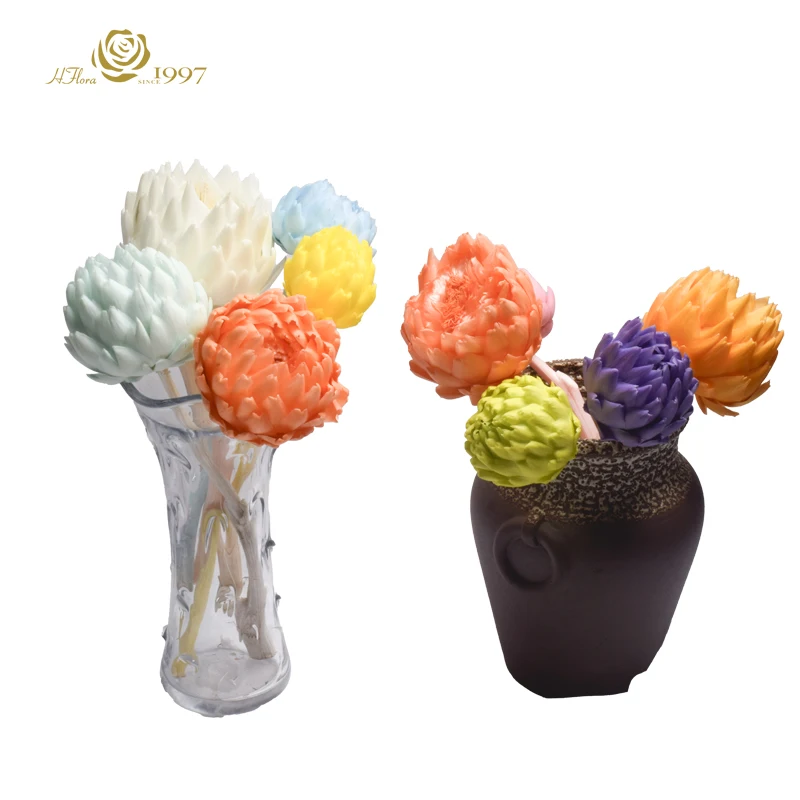 HFlora High Quality Small Preserved Artichoke Snow Lotus Eternal Flower  Without Care