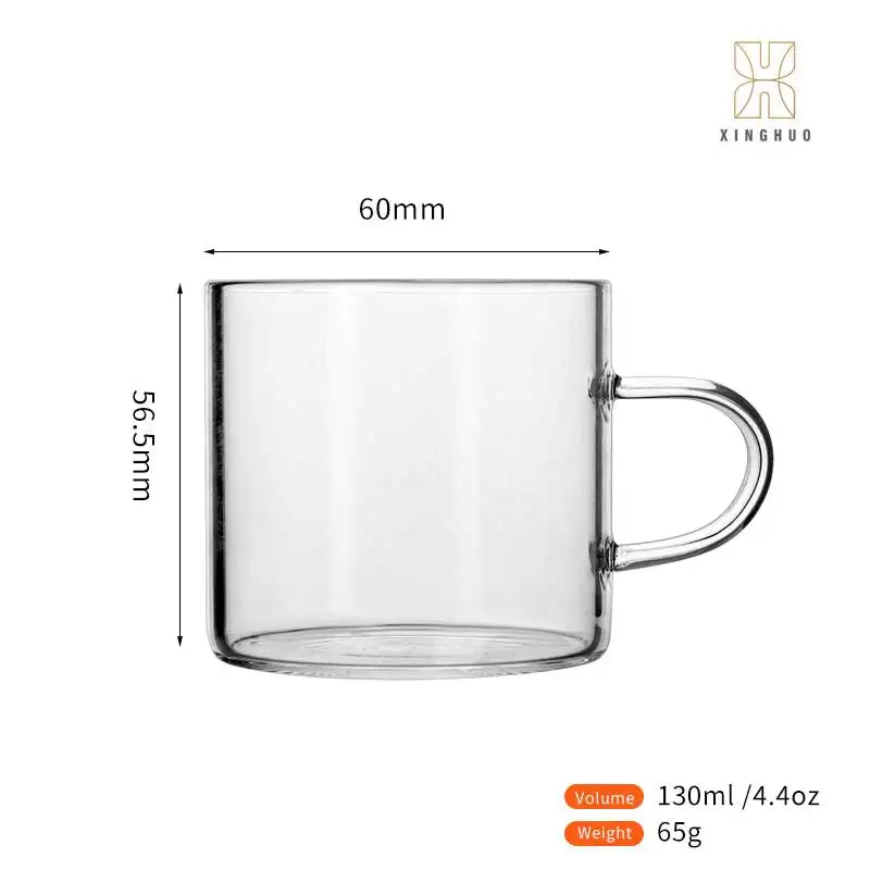 Glassware Supplier Unique Fancy Glass Mugs 130ml Customized LOGO Clear Borosilicate Glass Coffee Tea Cups