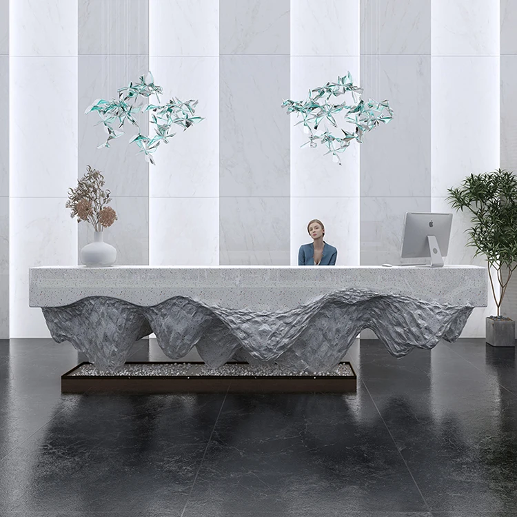 2022 modern reception desk cheap price  white salon reception desk with LED