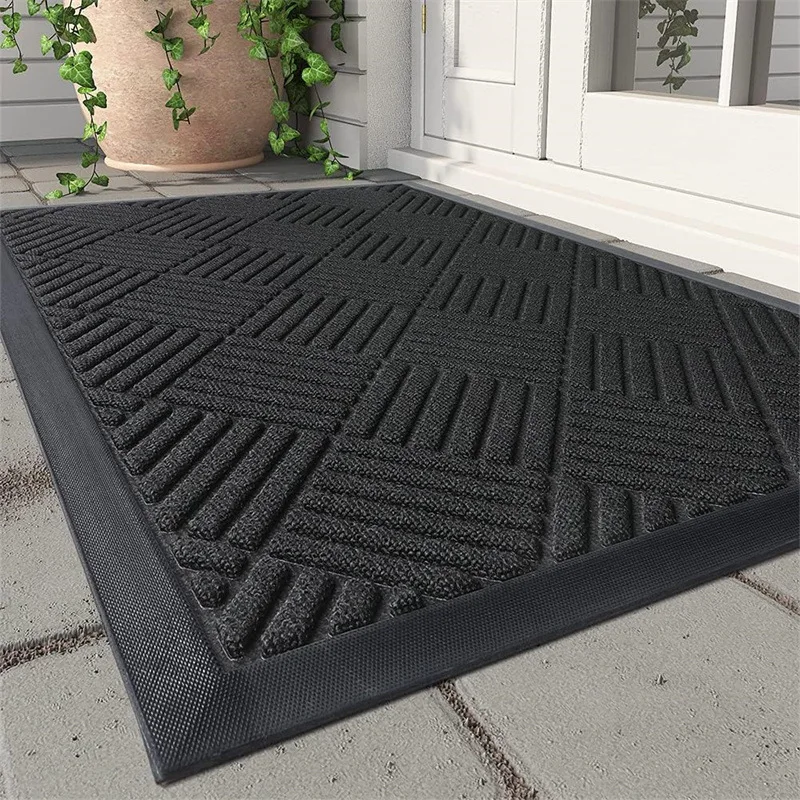 Advanced Grey Simple Mat Non-Slip Entry Door Rubber Carpet 3D Style Washable Household Entryway Dust Removal Bathroom Kitchen