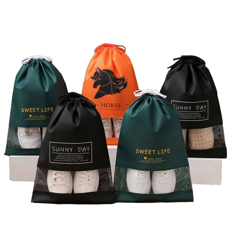 Custom Logo Printing Travel Portable Shoes Separate Storage Drawstring Bag Non-woven Dust-proof Bag