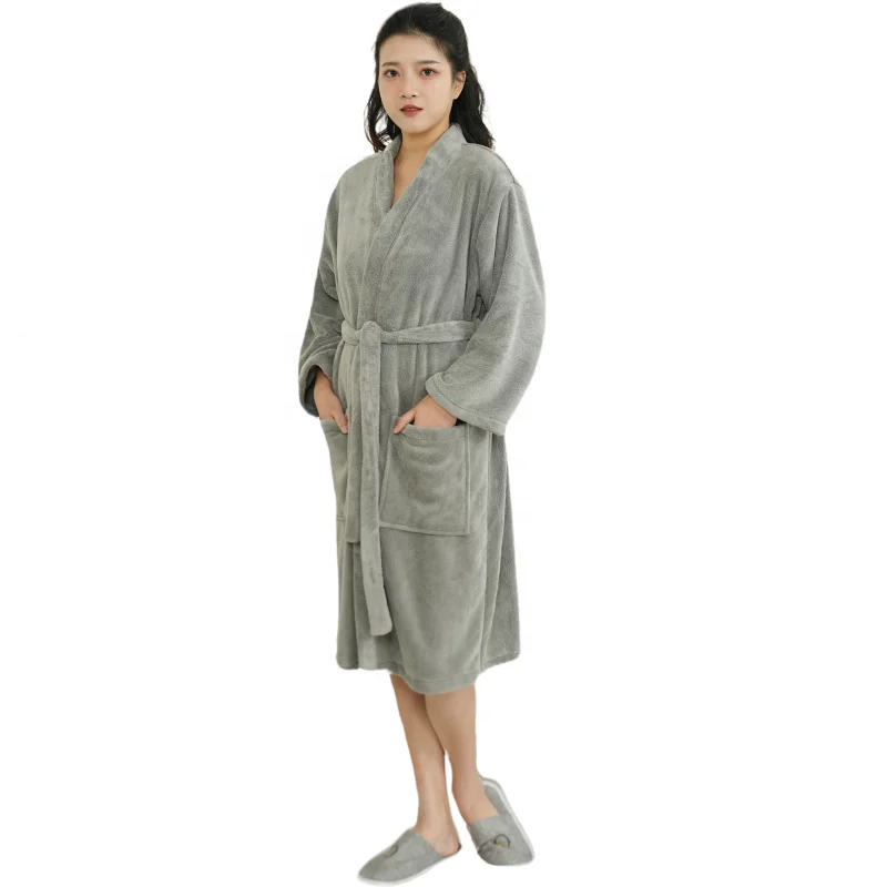 Knitted Velvet Bathrobe Female Gray Long Sleeve Sleepwear Sashes Casual Home Robes For Women 2022 Winter Solid Nightwear