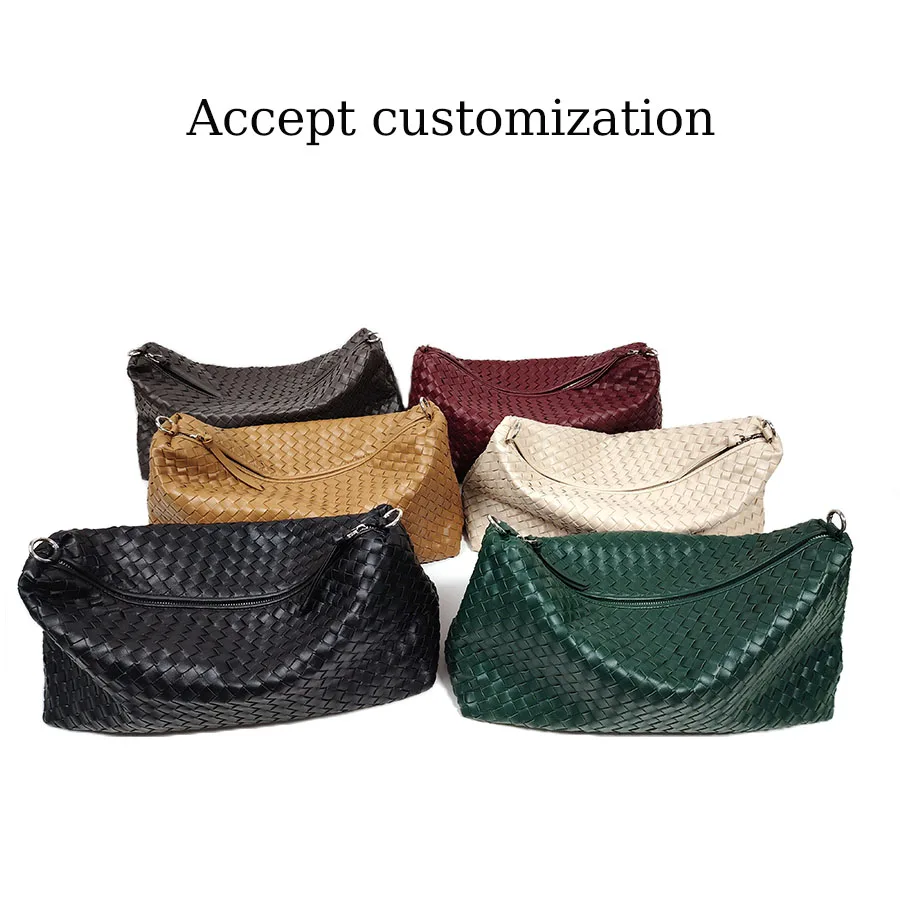 2024 Trending Designer Handmade Braided Triangle Vegan Leather Chain Shoulder Bag Boho High Quality Pu Leather Handbag 3176