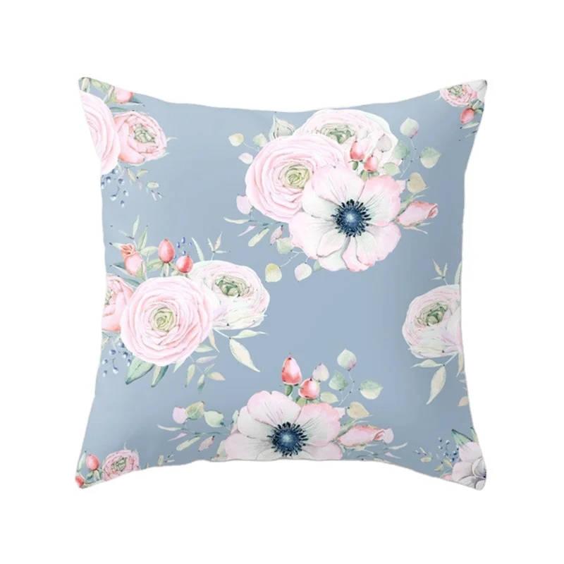 Fresh garden flower and leaf pattern digital print peach leather velvet back chair sofa cushion home decoration pillow