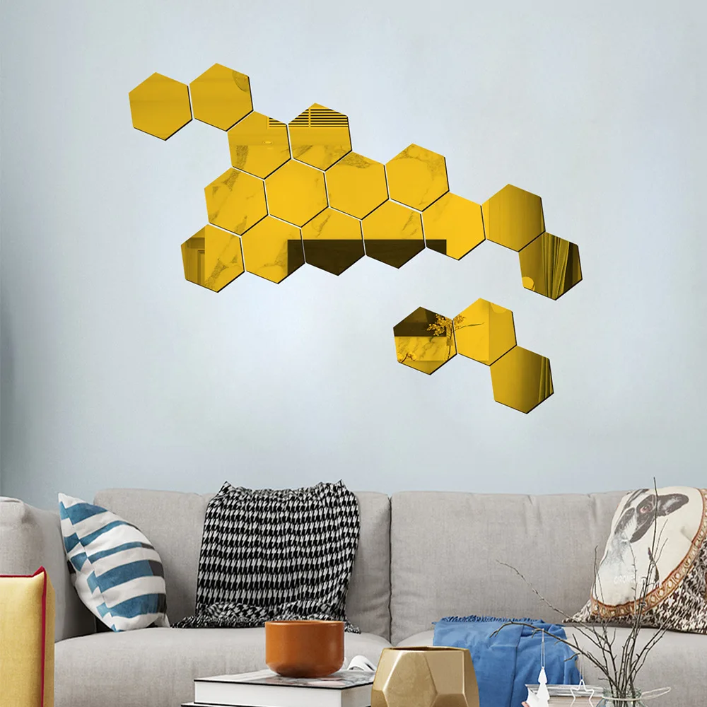  Украшения стены наклейки 12 шт./компл. DIY 3D Зеркальная Наклейка на стену с шестигранной головкой