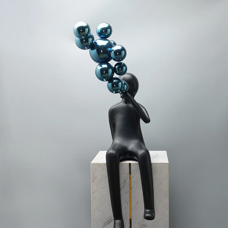 Nordic Fashion Blowing Bubble Figure Ornaments Decorative Resin Human Sculpture Light