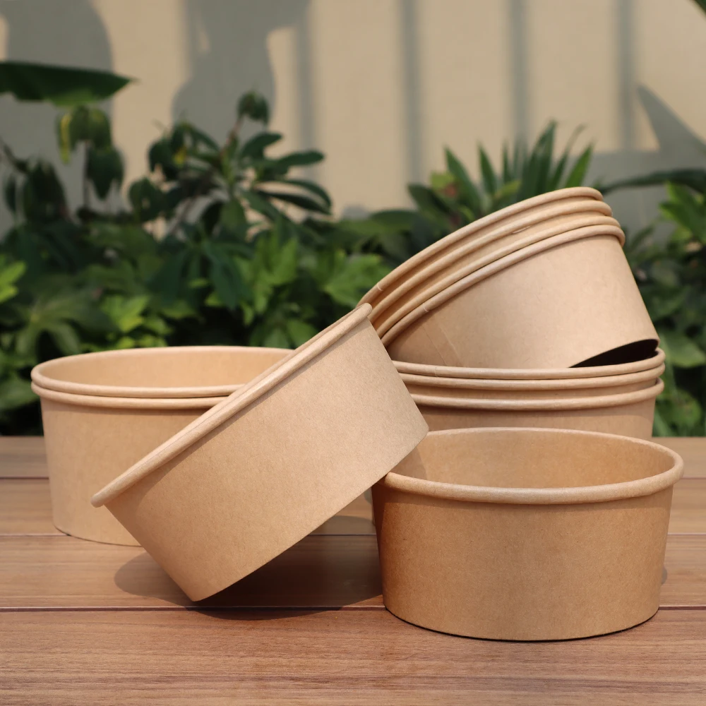 PengYuan Wholesale Custom Printed Disposable Restaurant Use Kraft Paper Noodle Soup Salad Bowl