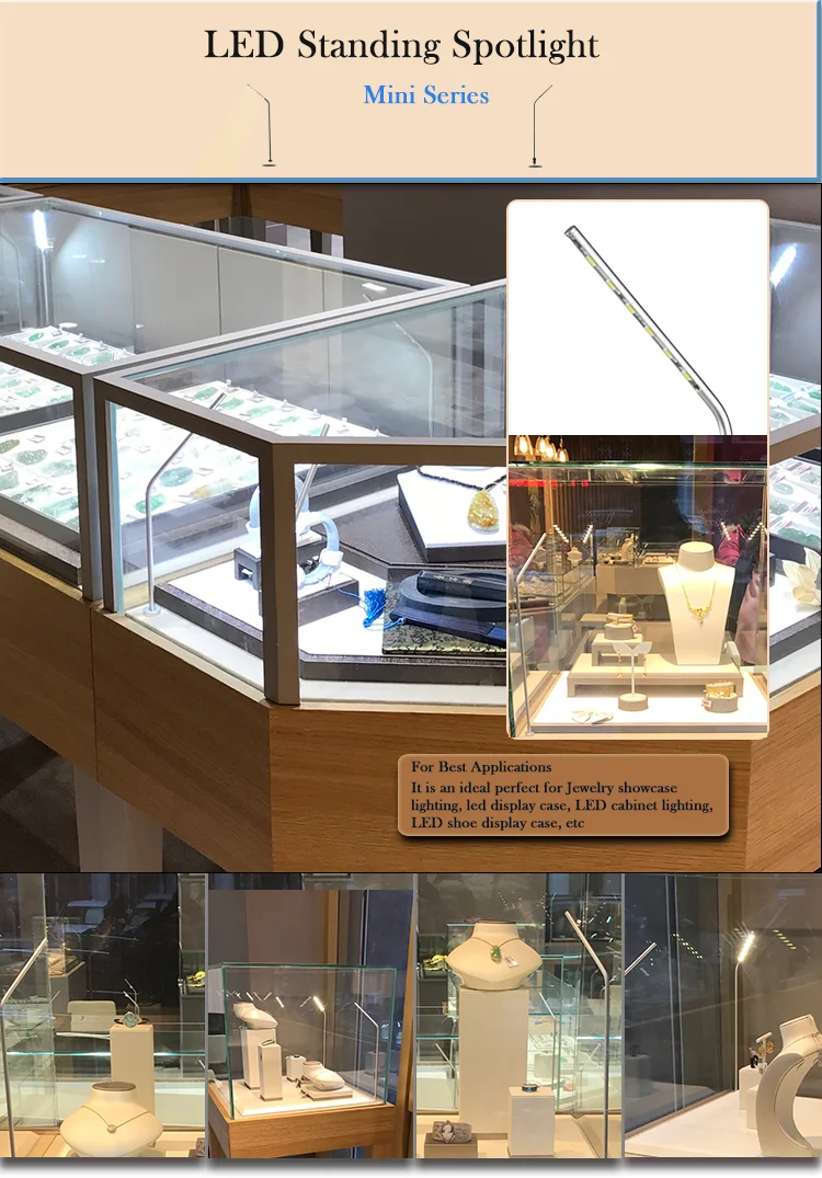 Diamond Showcase Display Smart Touch Sensor Commercial Led Cabinet Light Product 3w Jewelry Standing Spotlight