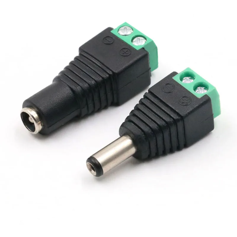 Factory price male DC Power 5.5*2.1mm Connector Jack Plug to 2 Pin Solderless screw for cctv camera