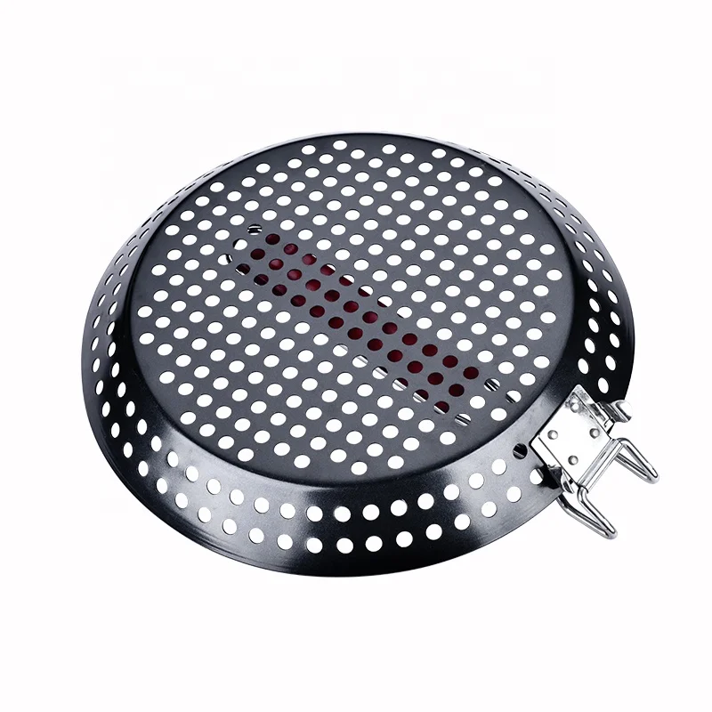 Bbq Grilling Non Stick Coating Pan Accessories Round Basket Skillet Grill Topper With Removable Wooden Handle