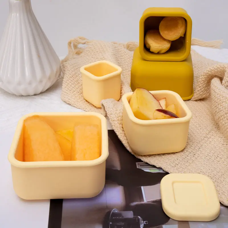Custom Eco Friendly Reusable Silicone Kid Bpa Free Leakproof Food Storage Box Set Square Fruit Snack Container With Silicone Lid