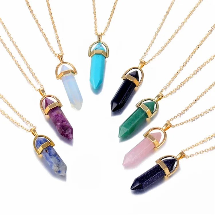 SP Hot Sale Hexagonal Column Quartz Natural Pendant Crystal Beaded Natural Crystal Stone Pendant Necklace