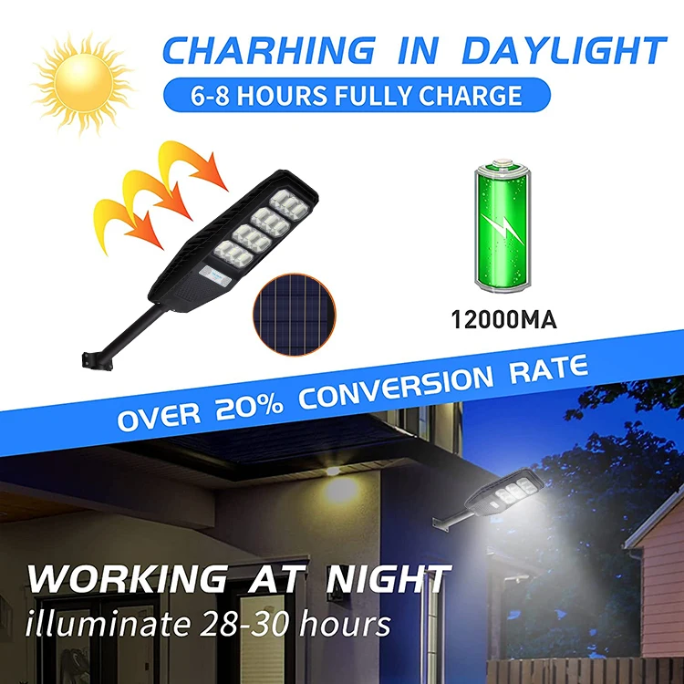 Hinergy Ip65 Lampara Solar Motion Sensor Lamp 100w 200w 300w Outdoor ABS Led Solar Street Light