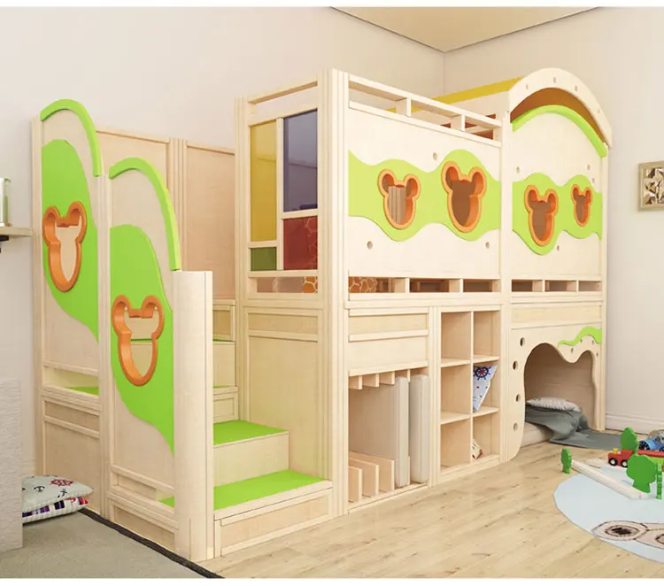 Moetry Singapore Hot Sale Daycare Kids Indoor Play Loft Lucky Clover Wooden Indoor Playground Playhouse