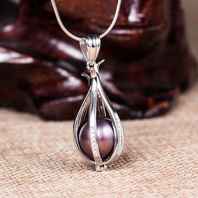 Wholesale love wish pearl S925 jewelry locket sterling silver angle ribbon hope pearl cage necklace pendant