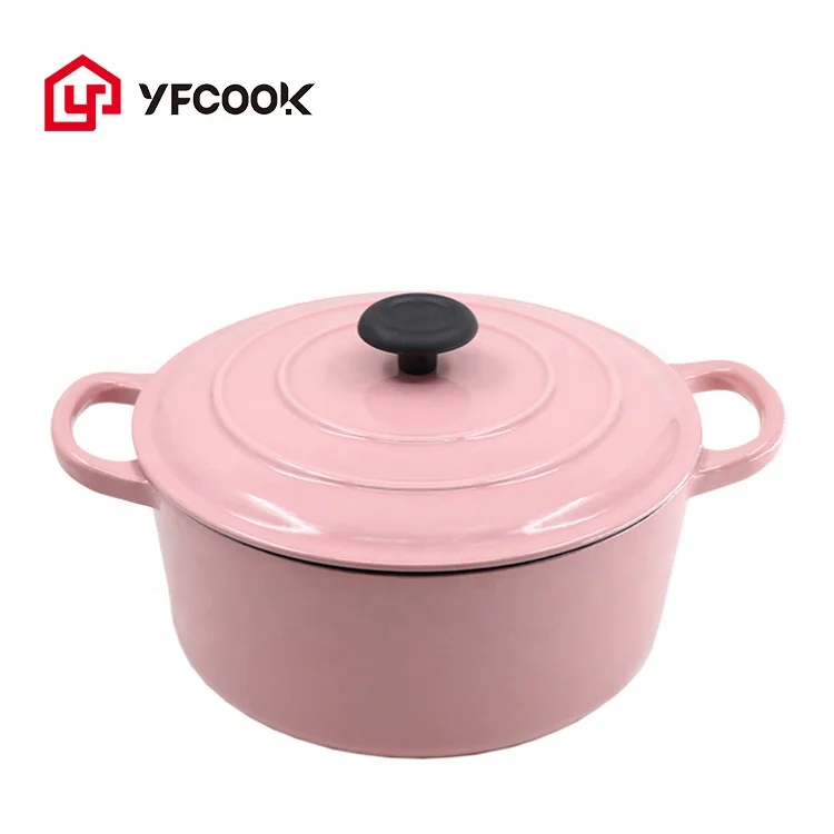 Hot Sale Cookware 18/22/25CM Romantic Pink Cast Iron Soup Pot Enamel Coated Casserole with Double-Eared