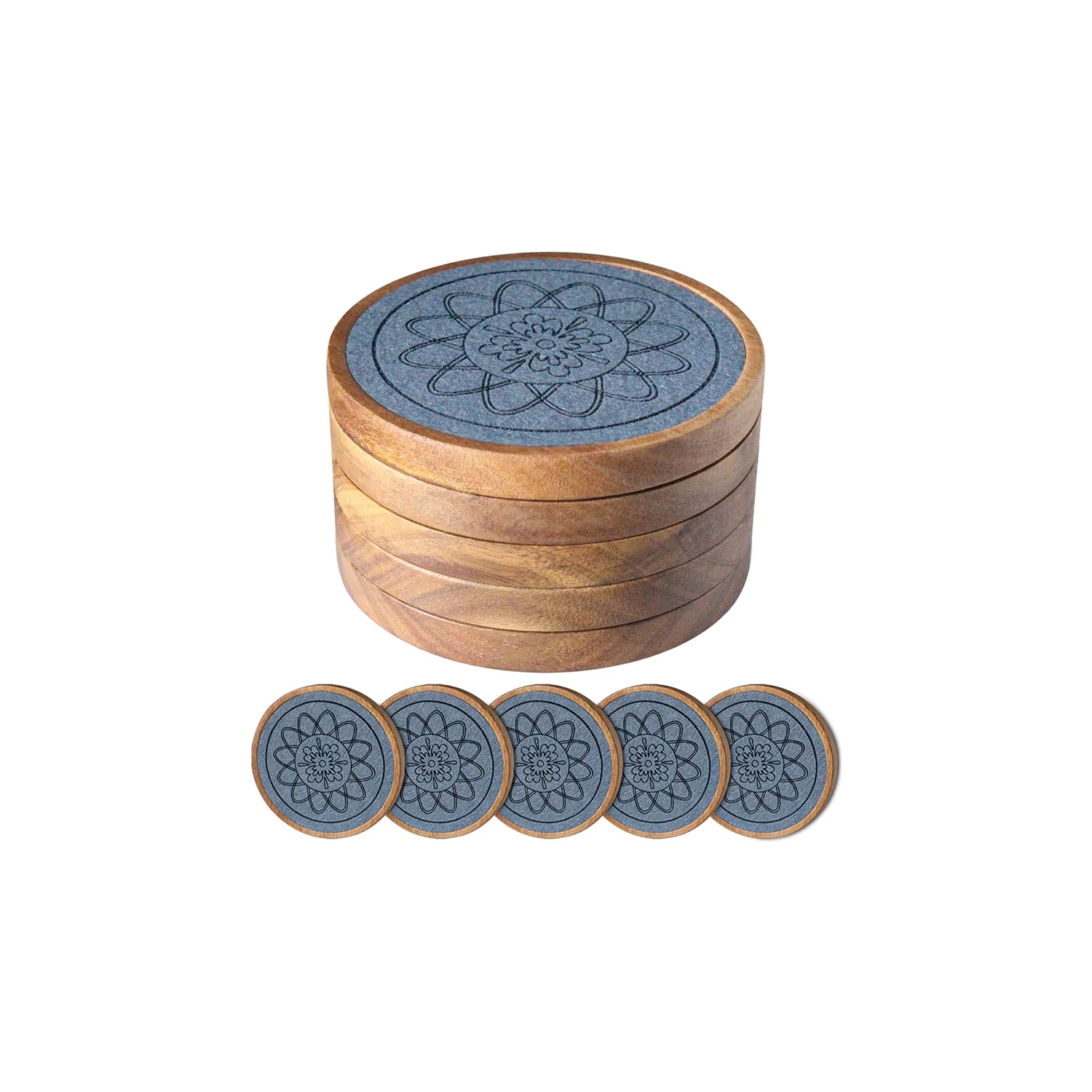 Absorbent Coaster for Coffee Tabletop Protection Non-Slip Sets of 5 Wood Coasters for Drinks