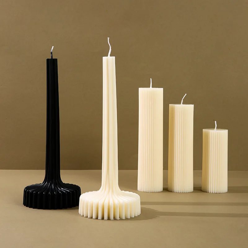 Wholesale Natural Soy Wax Base Serration Scented Ribbed Pillar Candle for Home Decor
