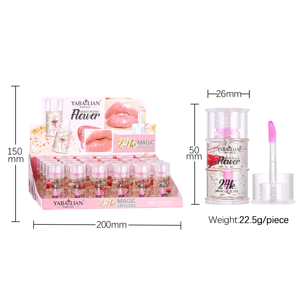 YABAOLIAN New Color Changing Lip Oil with Magic Big Brush Colorful Sequins Lip Oil Moisturizing Lip Gloss Private Label