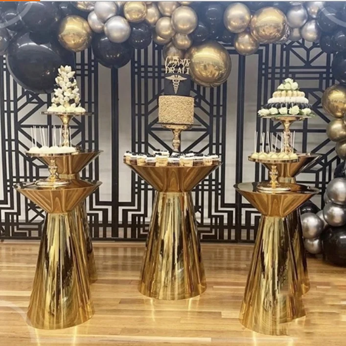 Customized Mirror Wedding Gold Stainless Steel Round Cylinder Plinth  cake stand For Wedding Decoration